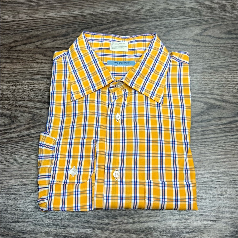 Two Flowers Gold, White, Red & Navy Plaid Shirt XXL (XL fit)